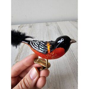 Owc Old world Robin Bird clip glass feather ornament Xmas tree glitter sparkle